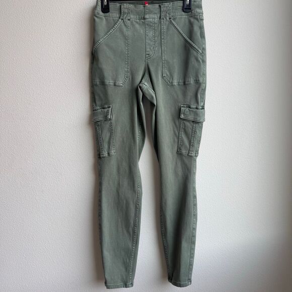 Spanx Cargo Pants Womens Size Large Green Stretch Twill Ankle 29311R Compressive - Picture 1 of 10